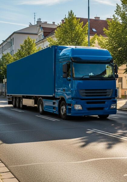blauer LKW von hintern 