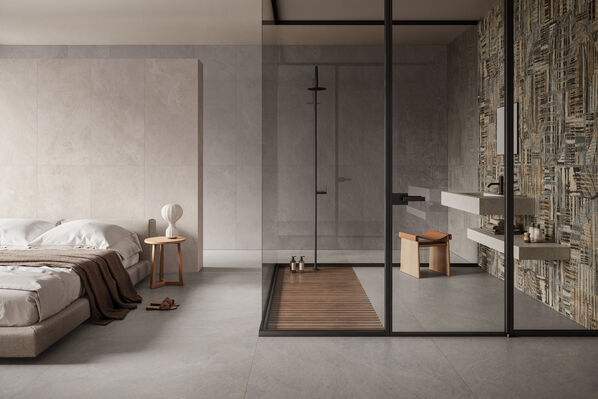 Schlafzimmer mit der Monocibec Monogram Symbol gestaltet