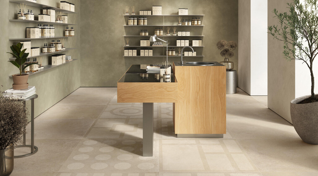 Imola Ceramica Crew Umami Beige und Beige Dekor 90x90 cm