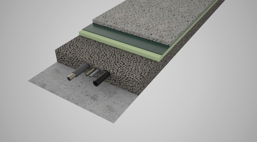 Leichtaufbau mit Rohrausgleich und schwimmender Estrichkonstruktion mit Sopro SMART® LZ