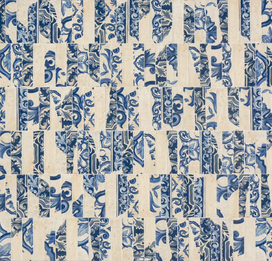 Marca Corona Miniature Fregio Blu Maiolica 6x24 cm Wandfliese Glänzend Strukturiert Lucido J368 Prints