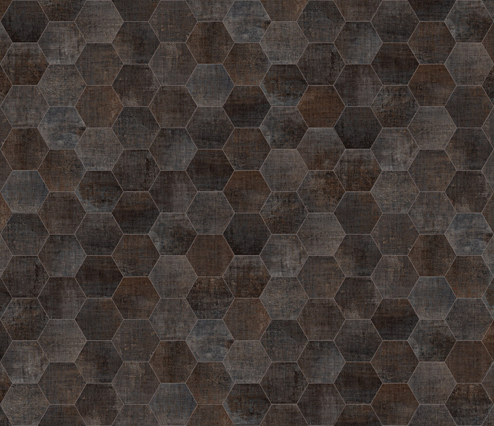 Marca Corona Textile Dark 21.6x25 cm Bodenfliese / Wandfliese Esagona Matt Strukturiert Naturale D568 Prints