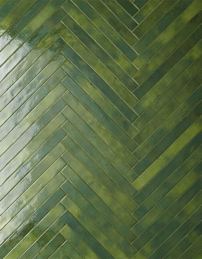 Ceramica Rondine Colors Green 4.8x45 cm Bodenfliese / Wandfliese Brick Glänzend Strukturiert Naturale J92076 Prints