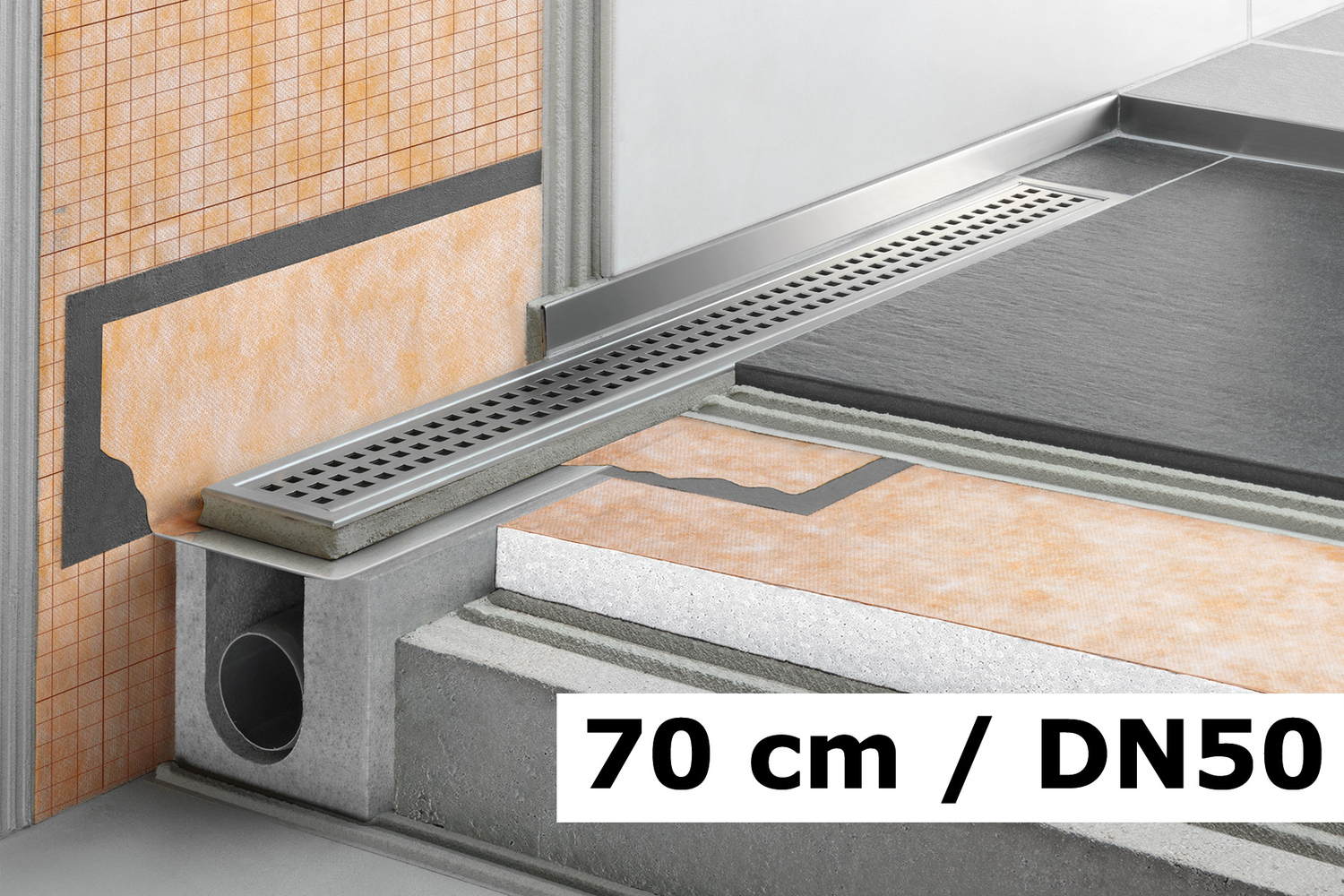 Schlüter Systems KERDI-LINE-H 50 Rinnenkörper für Duschrinne Linienentwässerung Ablauf DN 50 horizontal 70cm KLH50GE70
