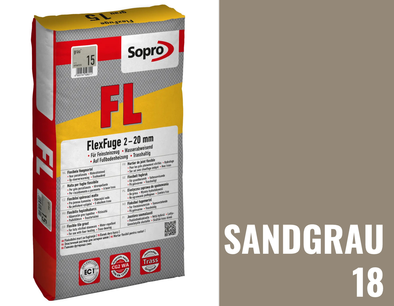 Sopro Bauchemie FlexFuge FL Flex-Fugenmörtel Sandgrau 18 6SY5601805