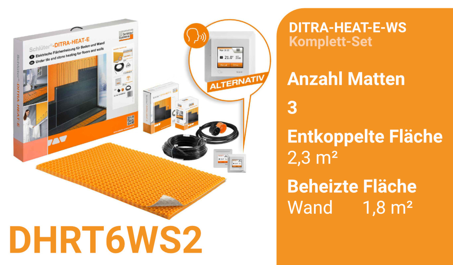 Schlüter Systems DITRA-HEAT-E-WS Beheizung Komplett-Set Wand mit WiFi und optionaler Sprachsteuerung DHRT6WS2