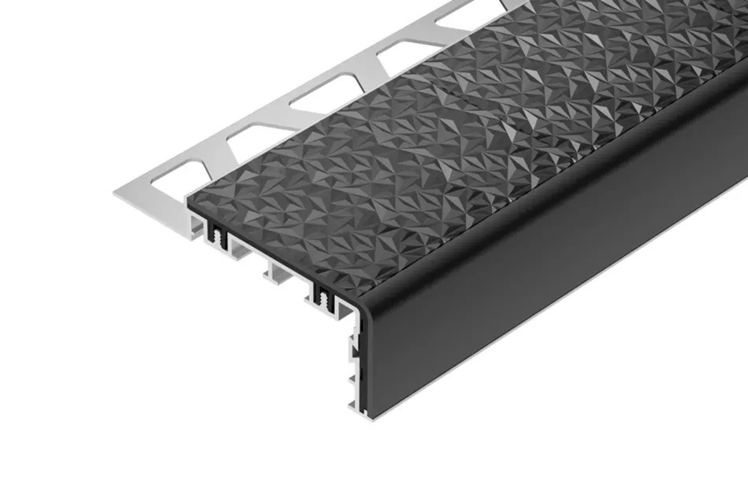 Schlüter Systems TREP-V 60 Treppenprofil Trägerprofil (60 mm / 32 mm), Alu, Natur, matt eloxiert, R 10 FG - Fugengrau TVL60FG125/100