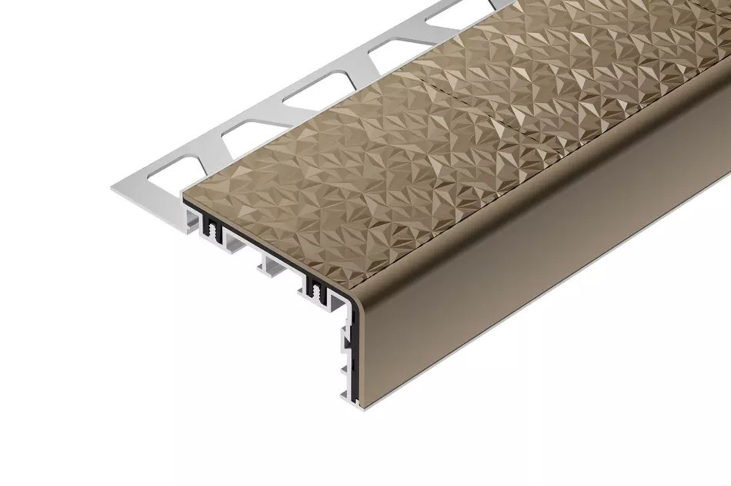 Schlüter Systems TREP-V 60 Treppenprofil Trägerprofil (60 mm / 32 mm), Alu, Natur, matt eloxiert, R 10 HB - Hellbeige TVL60HB90/150