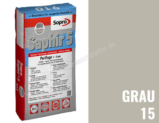 Sopro Bauchemie Saphir 5 Perlfuge Fugenmörtel Mit Perleffekt 15 kg Sack Grau 6SU5601515 (913-15) | 201485