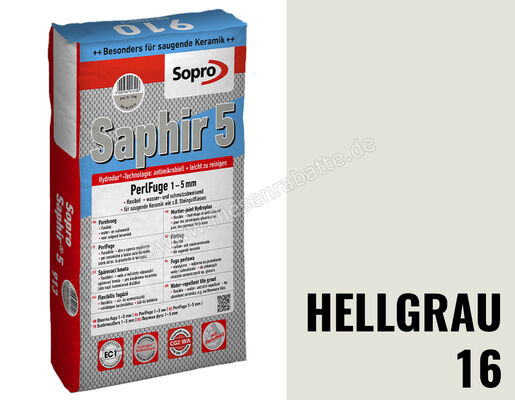 Sopro Bauchemie Saphir 5 Perlfuge Fugenmörtel Mit Perleffekt 15 kg Sack Hellgrau 6SU5601615 (911-15) | 201488
