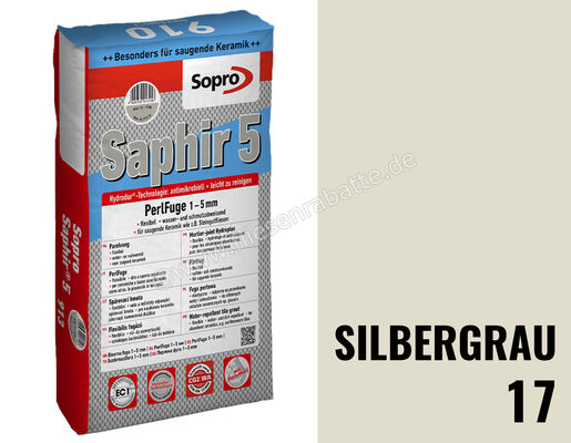 Sopro Bauchemie Saphir 5 Perlfuge Fugenmörtel Mit Perleffekt 15 kg Sack Silbergrau 6SU5601715 (912-15) | 201491