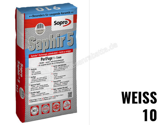 Sopro Bauchemie Saphir 5 Perlfuge Fugenmörtel Mit Perleffekt 15 kg Sack Weiß 6SU5601015 (910-15) | 201494