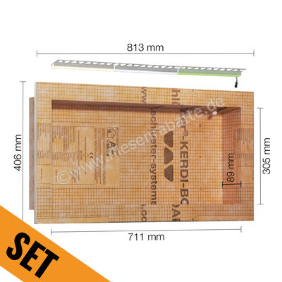  Schlüter Systems KERDI-BOARD-NLT-BR Nische und Ablagefläche für Wandbereiche mit Plug & Play LED-Beleuchtung beleuchtet 24V 10,1W 2700K 711x305x89 mm RGB+Weiß Höhe: 305 mm Breite: 711 mm KB12NLTP5AE9BR | 216823