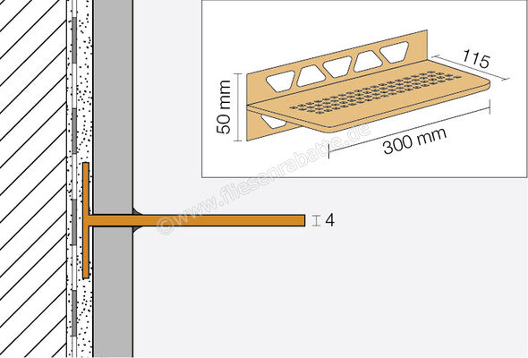 Schlüter Systems SHELF-W-S1 Wand-Ablagesystem Floral Aluminium TSC - strukturbeschichtet creme Höhe: 300 mm Breite: 115 mm SWS1D5TSC | 218992