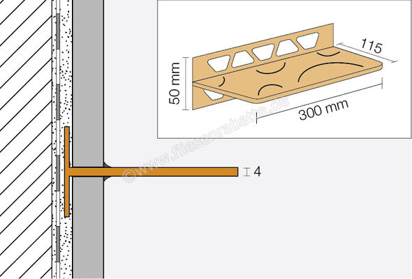 Schlüter Systems SHELF-W-S1 Wand-Ablagesystem Curve Aluminium TSC - strukturbeschichtet creme Höhe: 300 mm Breite: 115 mm SWS1D6TSC | 218995