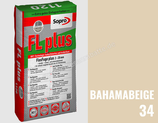 Sopro Bauchemie FL plus Fugenmörtel Flexfuge Plus 2-20 Mm 15 kg Sack Bahamabeige 34 6SF5603415 (1129-15) | 222310