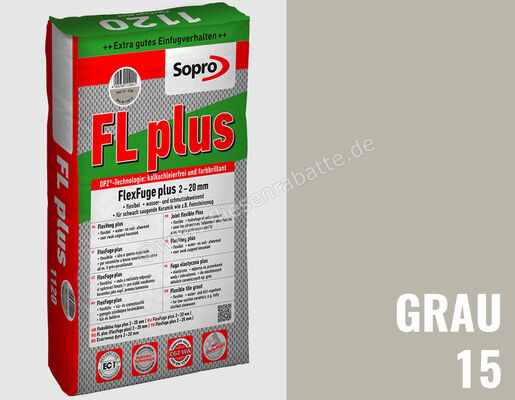 Sopro Bauchemie FL plus Fugenmörtel Flexfuge Plus 2-20 Mm 15 kg Sack Grau 15 6SF5601515 (1120-15) | 222340