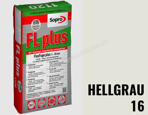 Sopro Bauchemie FL plus Fugenmörtel Flexfuge Plus 2-20 Mm 15 kg Sack Hellgrau 16 6SF5601615 (1131-15) | 222346