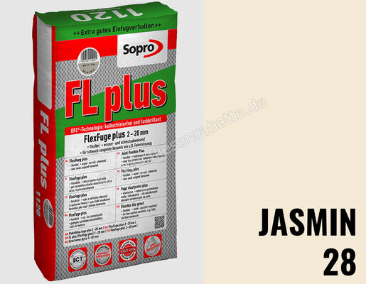 Sopro Bauchemie FL plus Fugenmörtel Flexfuge Plus 2-20 Mm 15 kg Sack Jasmin 28 6SF5602815 (1133-15) | 222352