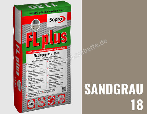 Sopro Bauchemie FL plus Fugenmörtel Flexfuge Plus 2-20 Mm 15 kg Sack Sandgrau 18 6SF5601815 (1122-15) | 222364
