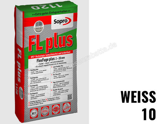 Sopro Bauchemie FL plus Fugenmörtel Flexfuge Plus 2-20 Mm 15 kg Sack Weiß 10 6SF5601015 (1135-15) | 222388