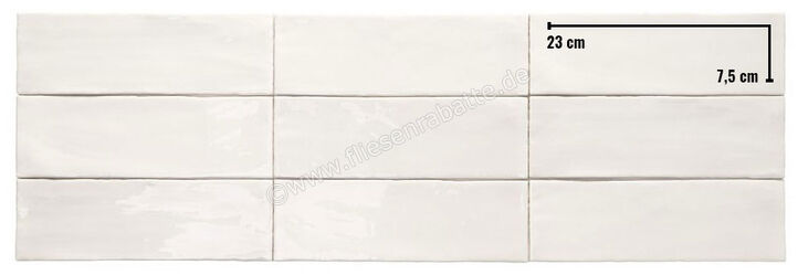 Dune Ceramica Tabarca Blanco 7.5x23 cm Wandfliese Glänzend Strukturiert Gloss 188254 | 246637
