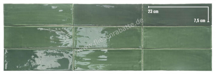 Dune Ceramica Tabarca Verde 7.5x23 cm Wandfliese Glänzend Strukturiert Gloss 188260 | 246697