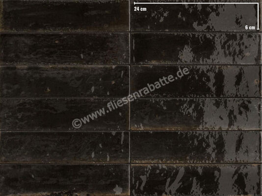 Marazzi Lume Black 6x24 cm Dekor Wand Glänzend Leicht Strukturiert Lux M6RP | 246703