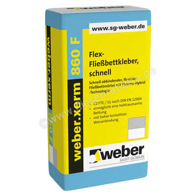 Weber Saint-Gobain weber.xerm 860 F Flex-Fließbettkleber, schnell 25 kg Papiersack grau 100557 | 277063