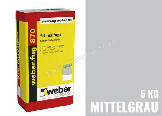  Weber Saint-Gobain weber.fug 870 Schmalfuge 5 kg Folienbeutel mittelgrau 353449 | 280090