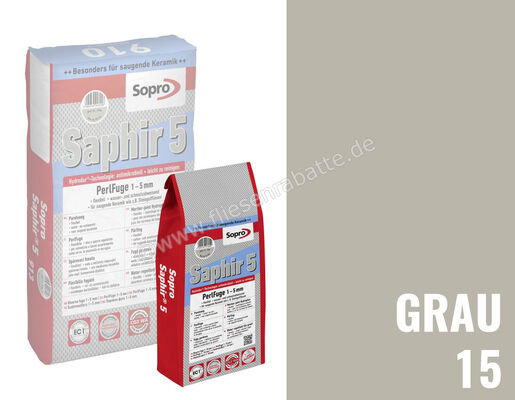 Sopro Bauchemie Saphir 5 Perlfuge Fugenmörtel Mit Perleffekt 5 kg Beutel Grau 6SU5601505 (913-05) | 301137
