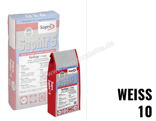 Sopro Bauchemie Saphir 5 Perlfuge Fugenmörtel Mit Perleffekt 5 kg Beutel Weiß 6SU5601005 (910-05) | 301155