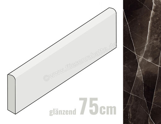 Marazzi Allmarble Calacatta Black 7x75 cm Sockel Glänzend Eben Lux MF0L | 342292