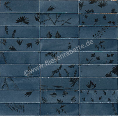 Marazzi Rice Blu 5x15 cm Wandfliese Decoro Leaf Lux Glänzend Eben Lux M96W | 344053