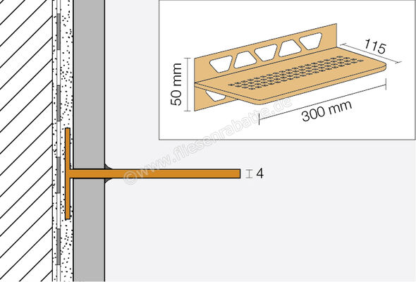Schlüter Systems SHELF-W-S1 Wand-Ablagesystem Wave Aluminium TSI - strukturbeschichtet elfenbein Höhe: 300 mm Breite: 87 mm SWS1D10TSI | 385041