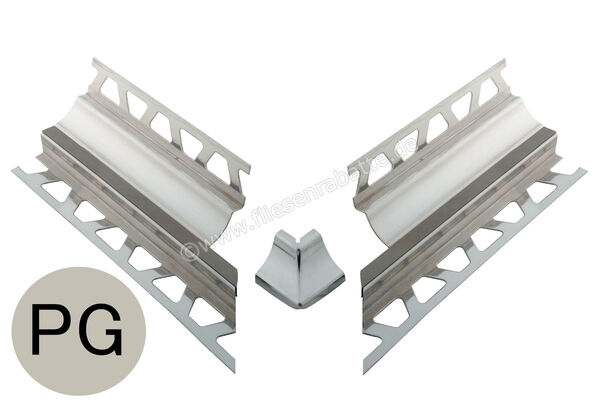 Schlüter Systems DILEX-HKS-E/E 90° Vorgeschnittene Ecke 90° Höhe = 30 mm, Installationshöhe = 7 mm Edelstahl V2A PG - Pastellgrau Höhe: 30 mm E90V2AU30/O7PG | 393994