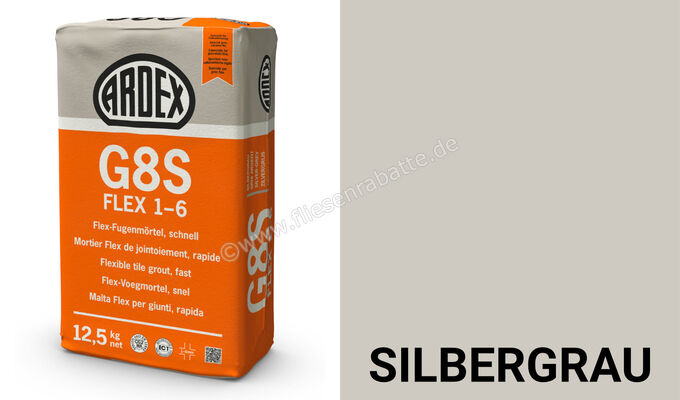 Ardex G8S FLEX 1-6 Flex-Fugenmörtel, schnell 12,5 kg Papiersack Silbergrau 19600 | 394708