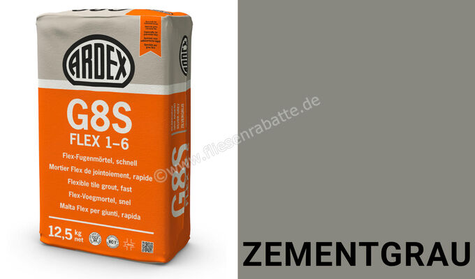 Ardex G8S FLEX 1-6 Flex-Fugenmörtel, schnell 12,5 kg Papiersack Zementgrau 19601 | 394711