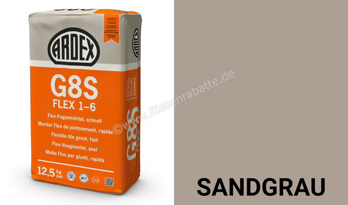 Ardex G8S FLEX 1-6 Flex-Fugenmörtel, schnell 5 kg Beutel Sandgrau 24116 | 394717