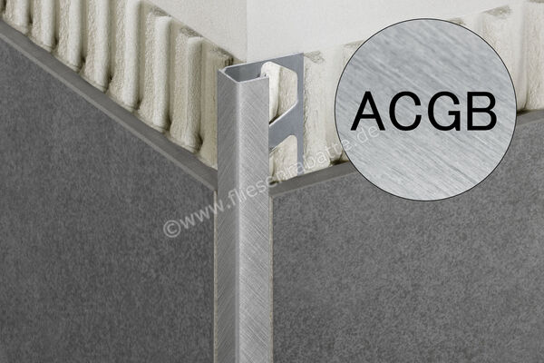  Schlüter Systems QUADEC-ACGB Abschlussprofil Radiusstanzung Aluminium ACGB - Aluminium chrom gebürstet eloxiert H&ouml;he: 10 mm L&auml;nge: 2,5 m R/Q100ACGB | 403172