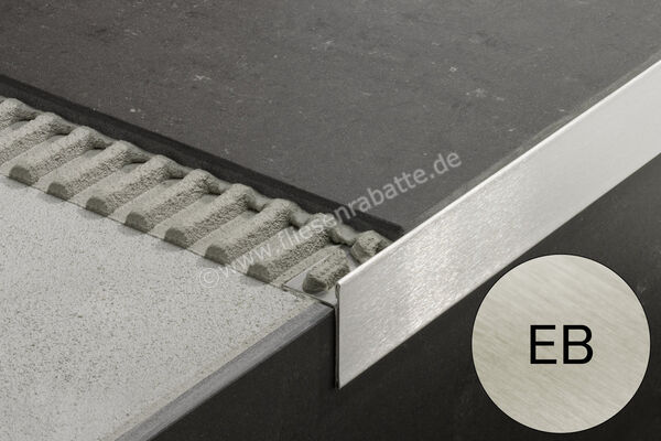  Schlüter Systems SCHIENE-STEP-EB Abschlussprofil H1 = 11 mm H2 = 12,5 mm Edelstahl V2A gebürstet EB - Edelstahl gebürstet Höhe: 11/12,5 mm Länge: 2,5 m SS125EB11 | 412579
