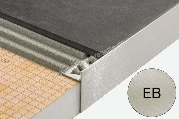  Schlüter Systems SCHIENE-STEP-EB Abschlussprofil H1 = 11 mm H2 = 12,5 mm Edelstahl V2A gebürstet EB - Edelstahl gebürstet Höhe: 11/12,5 mm Länge: 2,5 m SS125EB11 | 412582