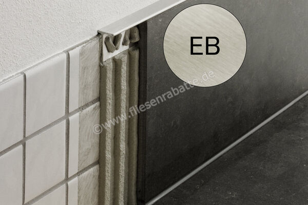  Schlüter Systems SCHIENE-STEP-EB Abschlussprofil H1 = 11 mm H2 = 12,5 mm Edelstahl V2A gebürstet EB - Edelstahl gebürstet Höhe: 11/12,5 mm Länge: 2,5 m SS125EB11 | 412585