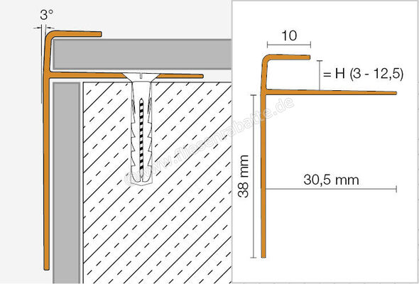 Schlüter Systems VINPRO-STEP-R Treppenprofil Aluminium ABGB - Aluminium antik bronze gebürstet eloxiert Höhe: 10 mm Länge: 2,5 m VPSTRL100ABGB | 412624