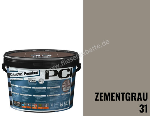 PCI Nanofug Premium Variabler Flexfugenmörtel für alle Fliesen und Natursteine 5 kg - Eimer Nr.31 Zementgrau 3001 | 414337