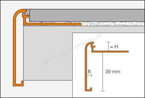  Schlüter Systems RONDEC-STEP Kantenprofil Aluminium natur matt eloxiert Höhe: 8 mm Länge: 2,5 m RS80AE39 | 422491