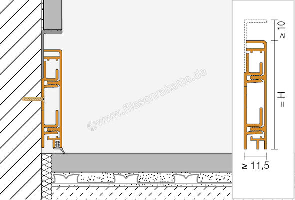  Schlüter Systems DESIGNBASE-CQ/O Sockelprofil Kabelauslass Aluminium Aluminium natur matt eloxiert Höhe: 60 mm Länge: 0,15 m DBCOQ60AE/15 | 422515