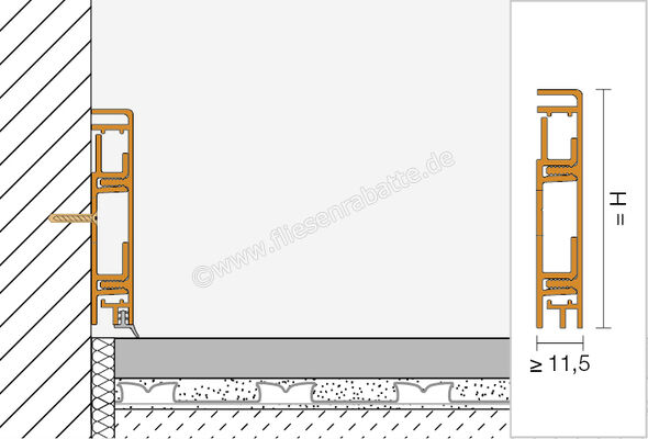  Schlüter Systems DESIGNBASE-CQ-AE Sockelprofilset Aluminium Aluminium natur matt eloxiert Höhe: 80 mm Länge: 2,5 m DBCQ80AE | 422536