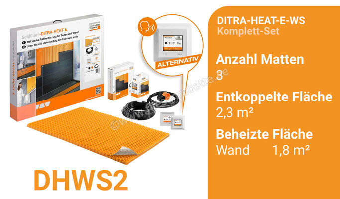  Schlüter Systems DITRA-HEAT-E-WS Beheizung Komplett-Set für Wand entkoppelte Fläche 2,3 m² / beheizte Fläche 1,8 m² DHWS2 | 422632