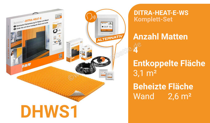  Schlüter Systems DITRA-HEAT-E-WS Beheizung Komplett-Set für Wand entkoppelte Fläche 3,1 m² / beheizte Fläche 2,6 m² DHWS1 | 422635
